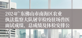 2024广东佛山市南海区农业执法监察大队屠宰检疫驻场兽医面试成绩、总成绩及体检安排公告